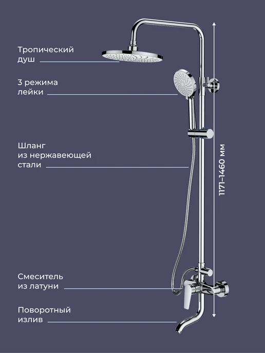 Homsly Душевая система со смесителем Gesala, 3H-029-SMSS-GES, вариант, фото 2