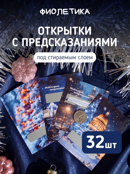 ФИОЛЕТИКА Набор новогодних открыток с предсказаниями на 2027 год, фиолетовый