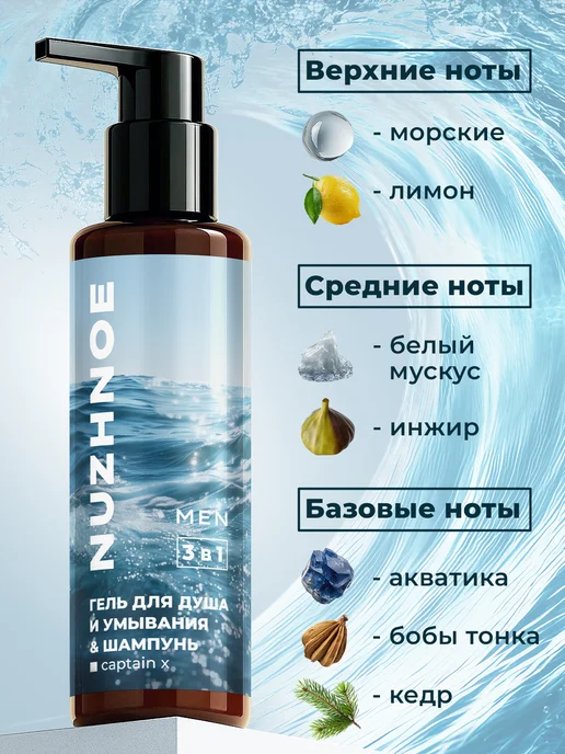 NUZHNOE Набор мужских гелей для душа и шампуней 3 в 1, 500 мл, фото 4