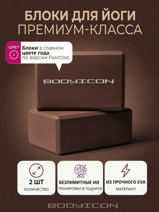 BODY ICON Блоки для йоги и фитнеса 2 штуки, коричневый