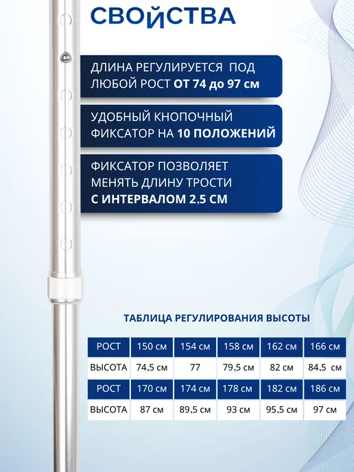 Трость для пожилых, опорная, серый, фото 2