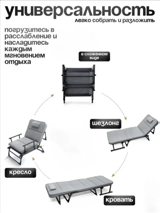 Раскладушка с матрасом взрослая для сна, серый, фото 3