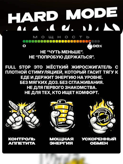 WTFLABZ HARD FULL STOP жиросжигатель для похудения, 60 капсул, 150 мл, фото 2