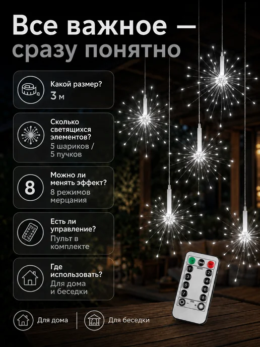RICHES LIGHT Новогодняя гирлянда фейерверк 3м, вариант, фото 3