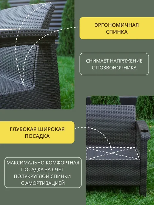 Astela Mebel Комплект садовой мебели ЯЛТА Балкон - без подушек, коричневый, фото 8