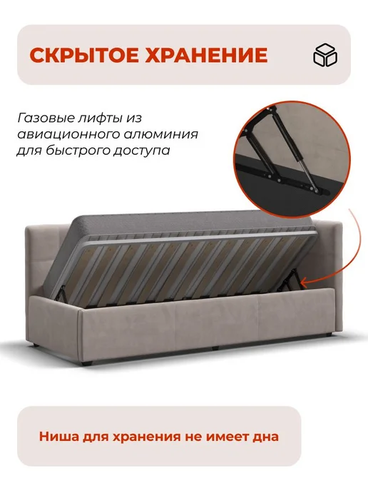 homart Односпальная кровать Белла Мини с ПМ, 90х200 см, 90x200 см, фото 4