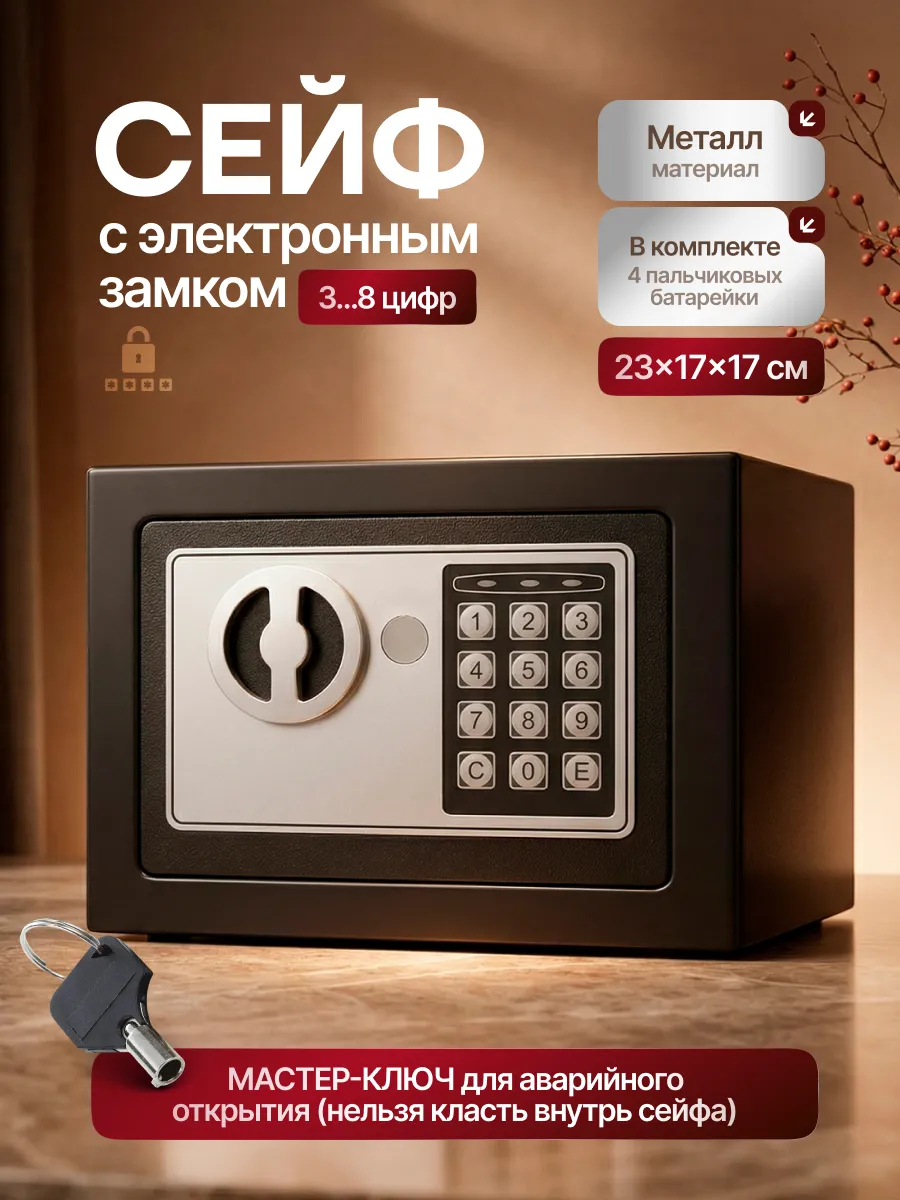Сейф для денег и документов электронный с кодовым замком