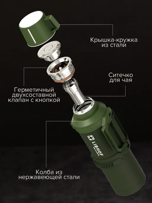 Libhof Термос большой для чая TC-2300 black, зеленый, фото 3