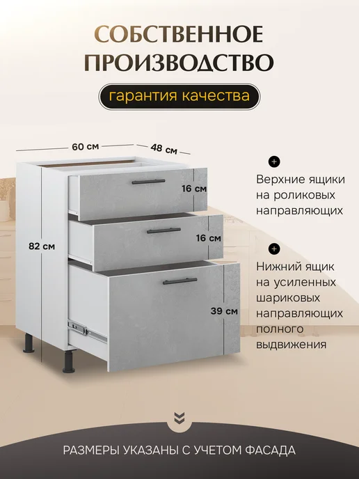 КухниЮга Кухонный гарнитур модульный 60 см с ящиками, серый, фото 2