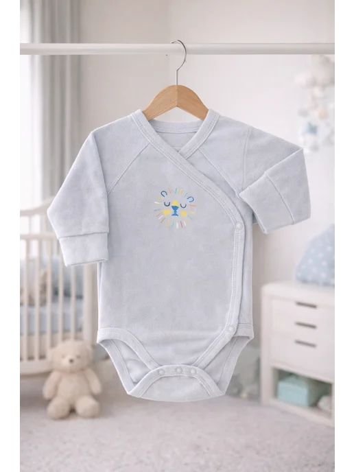 DANA baby Боди для новорожденных на запах с длинным рукавом (с нчесом), серый, фото 4