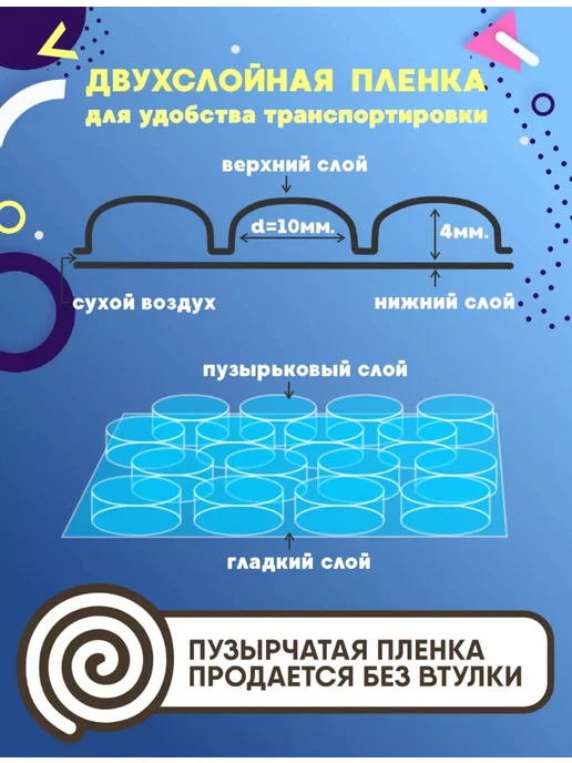 Воздушно пузырчатая пленка 0.4м х 50м двухслойная, 0,5 м, 100 м, фото 2