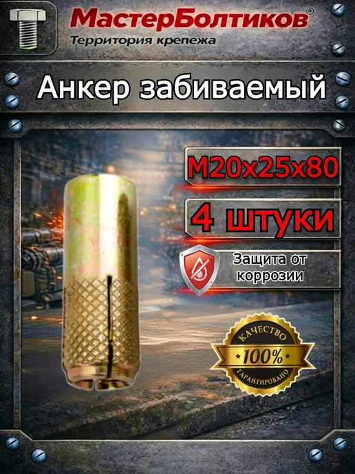 МастерБолтиков Анкер забиваемый М20х25х80 ( 4 шт), 25x80, 4 шт