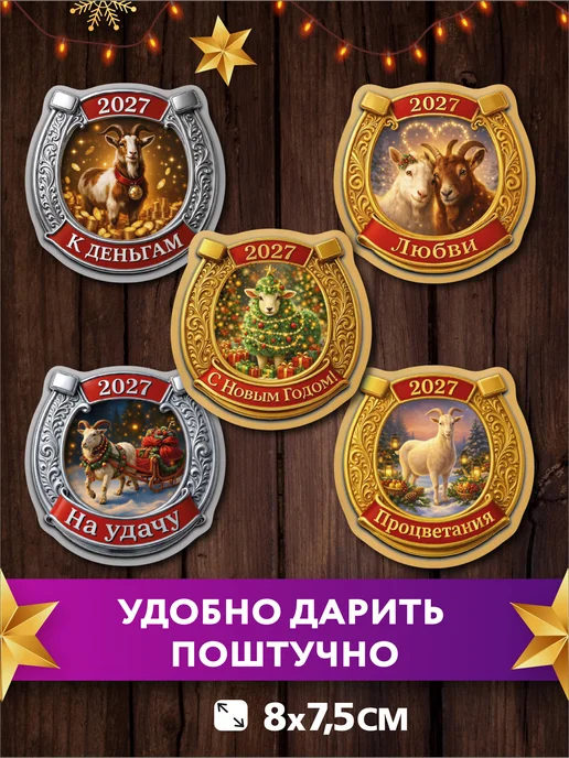 The Planer! Магниты новогодние на холодильник 2027 год Подковы и Коза, вариант, фото 4