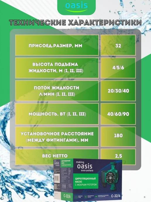 Oasis Циркуляционный насос для отопления 32 6-180, вариант, фото 5