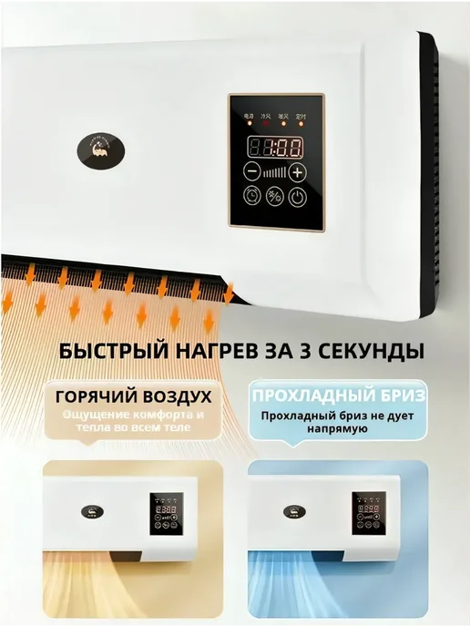 Тепловентилятор настенный 2000 Вт обогреватель, 2000 Вт, фото 7