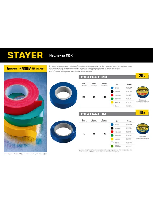 Stayer, Изолента ПВХ 10 м х 15 мм, 20 м, фото 2