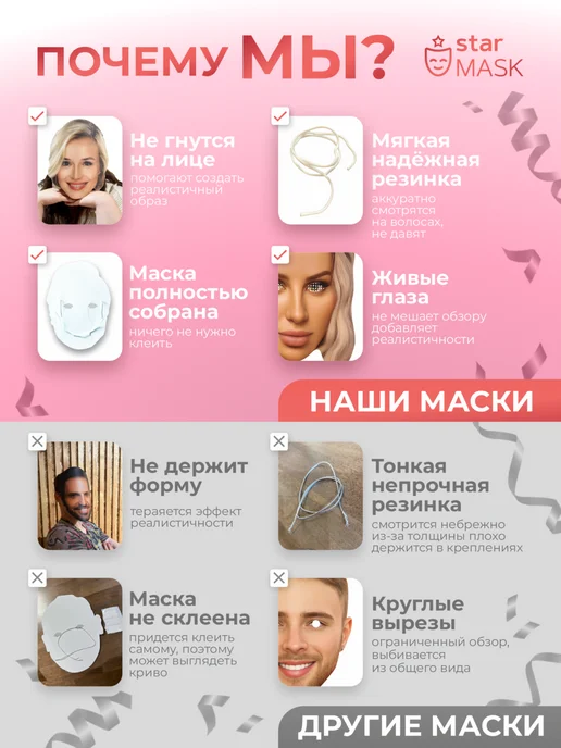 МАС Маркет Набор масок знаменитостей звёзд российской эстрады картонные, бежевый, фото 2