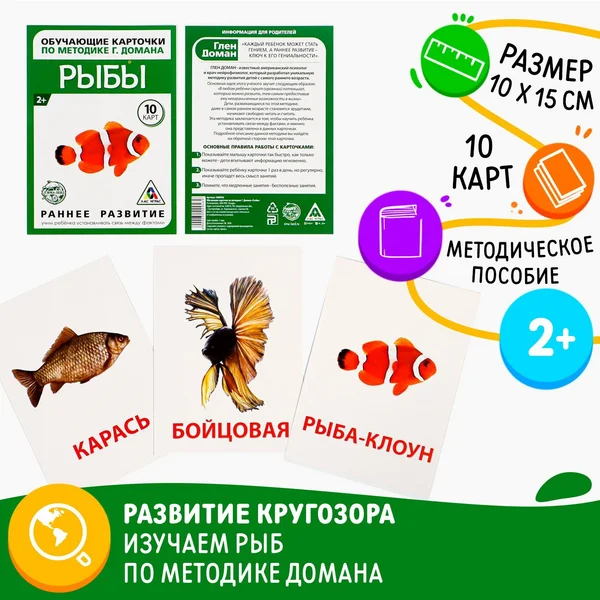 Обучающие карточки по методике Г. Домана «Рыбы», 10 карт, А6