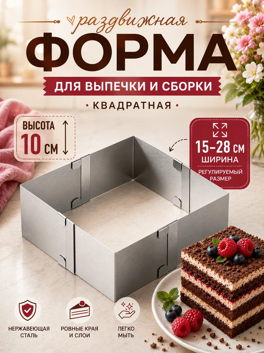 Форма квадратная раздвижная 10см