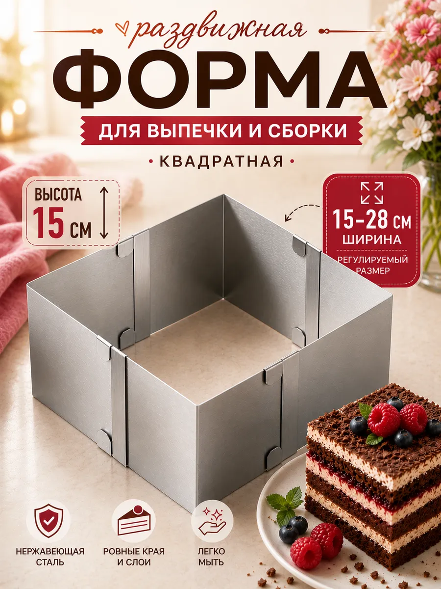 Форма квадратная раздвижная 15см