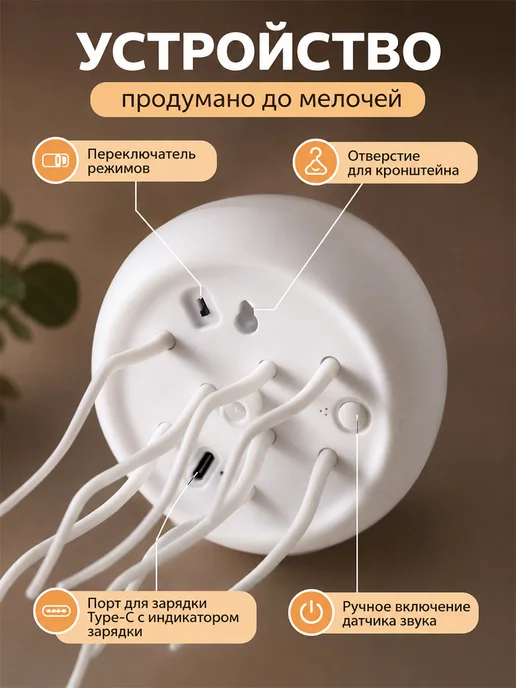 RISALUX Ночник детский летающая медуза лампа, желтый, фото 3