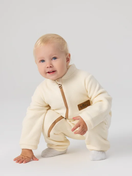 Luxury Baby Комбинезон для новорожденных флисовый на молнии, белый, фото 8