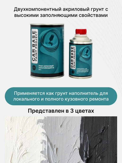 CAR BASE PAINT PROJECT Грунт Акриловый наполняющий Серый 4+1 HS 0,8л + 0,2л, 0,8 л, 0,2 л, фото 2