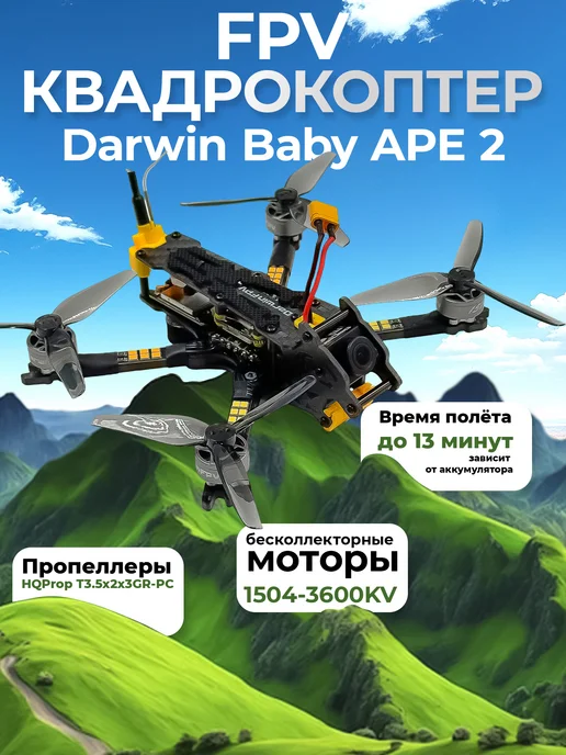 DarwinFPV Квадрокоптер BabyApe II, ELRS 2,4 ГГц, 4s, черный