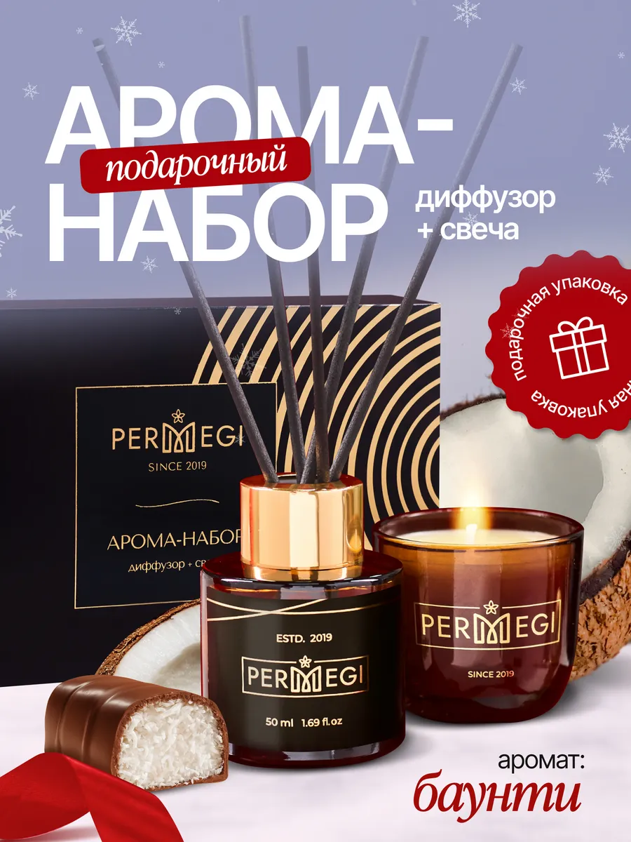 Подарочный набор диффузор для дома и свеча ароматическая