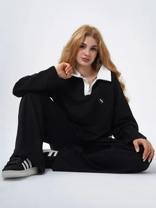 Sonechkashop Костюм для подростка оверсайз спортивный школьный, черный, фото 3