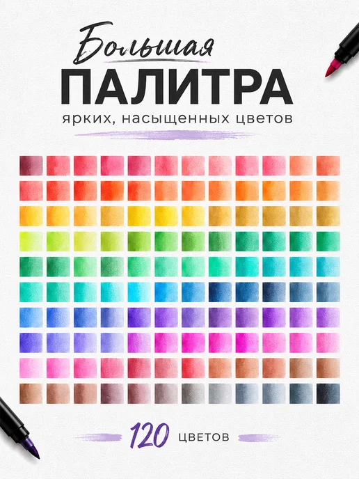 ArtQ Маркеры для скетчинга акварельные двусторонние 120 цветов, 120 цв., фото 2