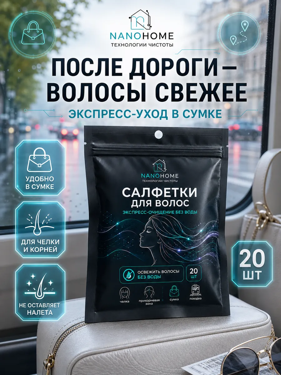 Салфетки влажные для волос для устранения жирного блеска
