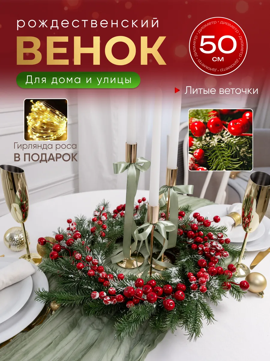 Венок новогодний хвойный рождественский 50 см