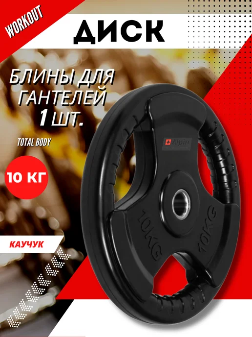ALPIN Диск стальной обрезиненный 1.25 кг - комплект 2 шт, 10 кг, 1 шт, фото 2