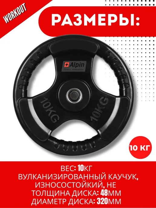 ALPIN Диск стальной обрезиненный 1.25 кг - комплект 2 шт, 10 кг, 1 шт, фото 3