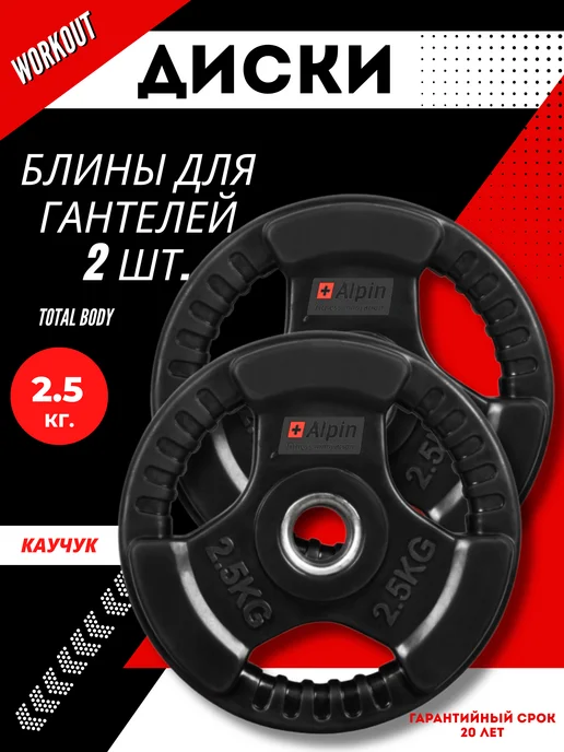 ALPIN Диск стальной обрезиненный 1.25 кг - комплект 2 шт, 2,5 кг, 2 шт