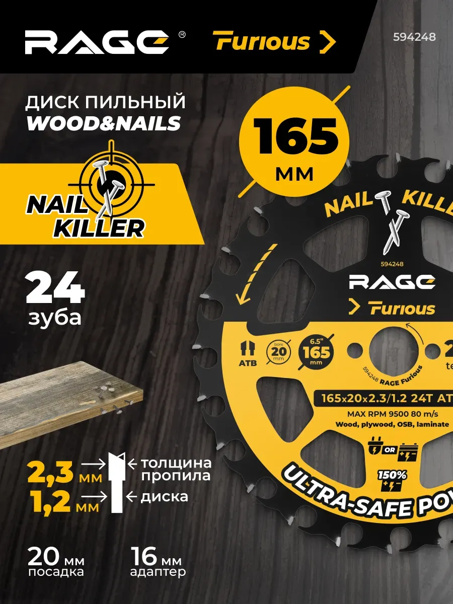 Диск пильный Wood&Nails 165 мм (6 1/2”) Z24 посадка 20+16