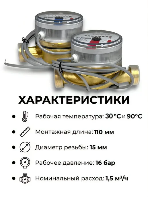 Itelma Счетчик холодной воды WFK24.D110, L-110 Ду-15 1 2", белый, фото 2