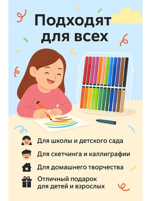 ОЛлИЯ фломастеры для рисования в школе и дома 36 шт, 36 шт, фото 4