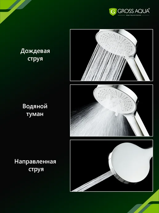 GROSS AQUA Лейка для душа массажная 3 режима Техно GA24021, серый, фото 3