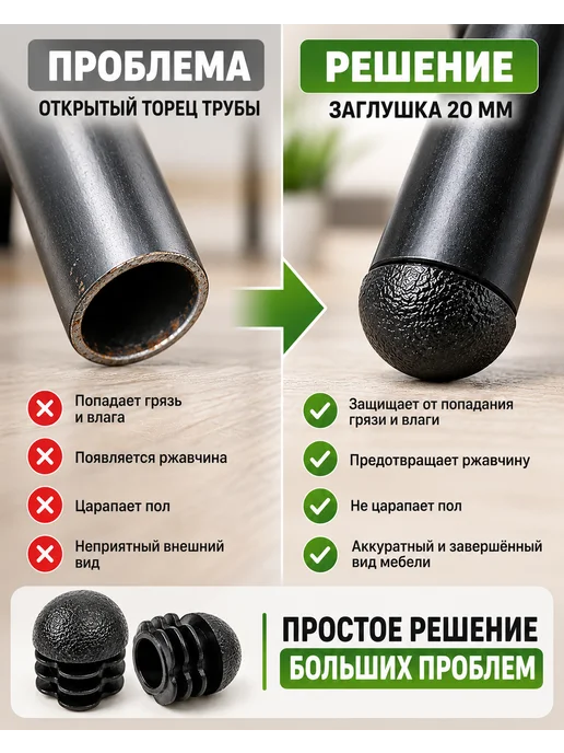 Заглушки для ножек стула и труб 20 мм сферические, 8 шт, 8 шт, фото 2