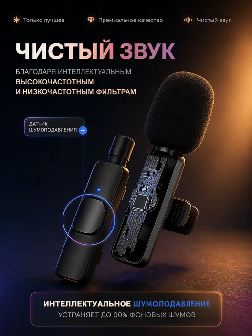 Nestrenvi Микрофон петличный беспроводной для видеосъемки и подкастов, черный, фото 3