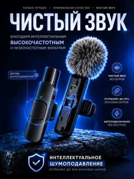 Nestrenvi Микрофон петличный беспроводной для профессиональной записи, черный, фото 2