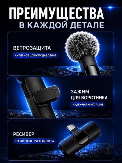 Nestrenvi Микрофон петличный беспроводной для профессиональной записи, черный, фото 4