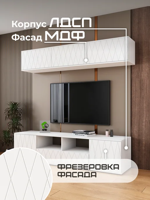 GW market Гостиная стенка МДФ с фрезеровкой комплект для зала, белый, фото 3