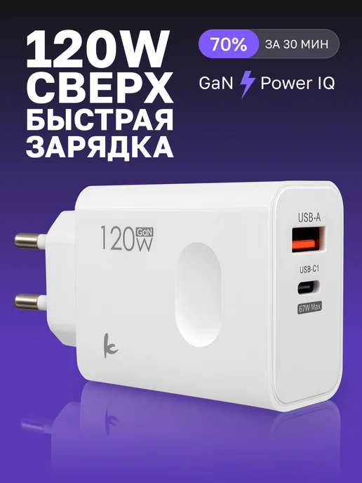 Блок быстрой зарядки для телефона iphone и android, белый