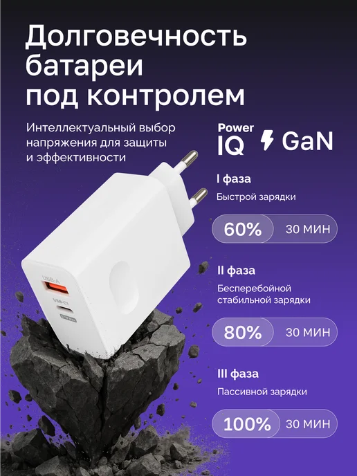 Блок быстрой зарядки для телефона iphone и android, белый, фото 8