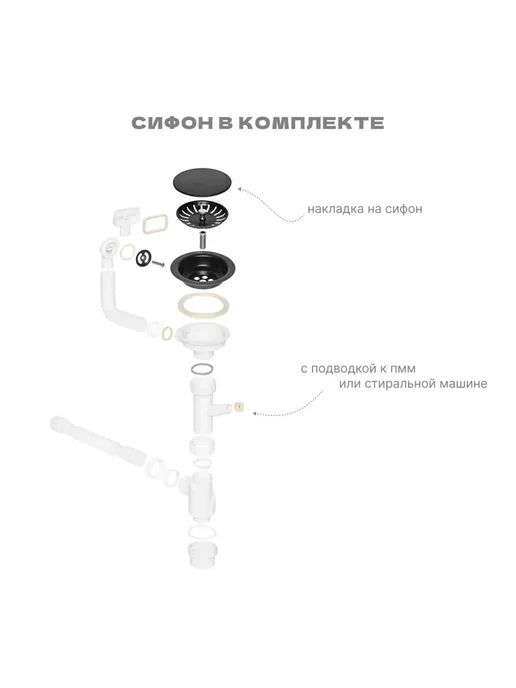 Gerhans Мойка для кухни каменная, прямоугольная, с сифоном, черный, фото 8