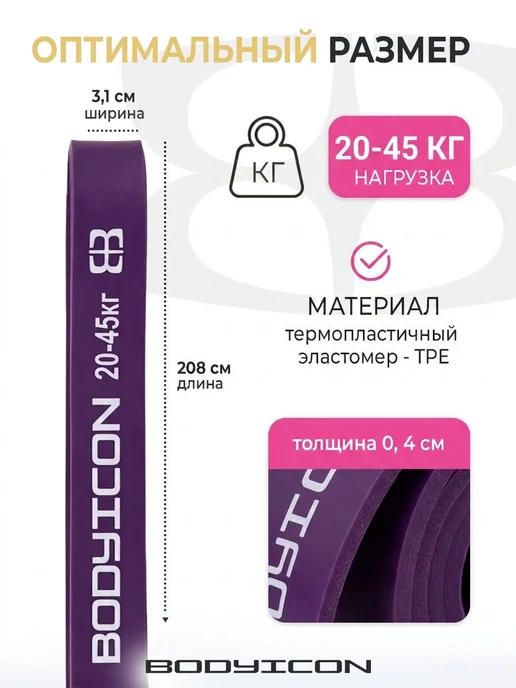 BODY ICON Резинка для фитнеса и подтягивания 20-45 кг, 2045 кг, фото 2