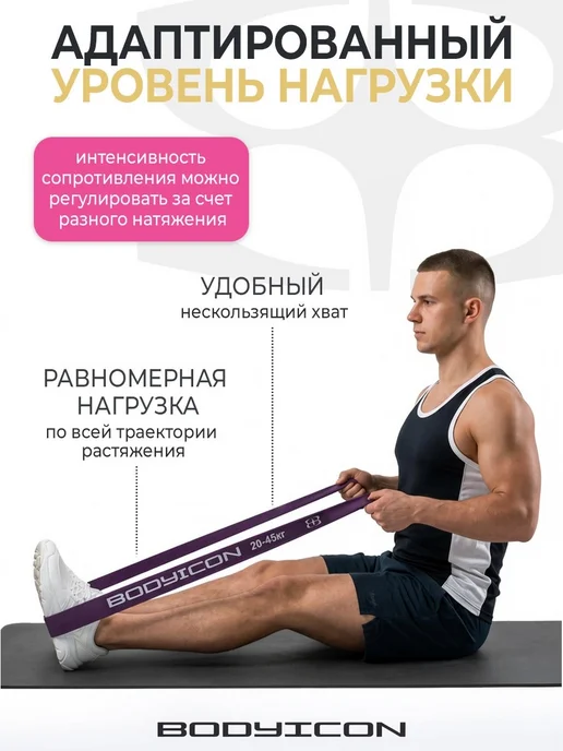 BODY ICON Резинка для фитнеса и подтягивания 20-45 кг, 2045 кг, фото 6